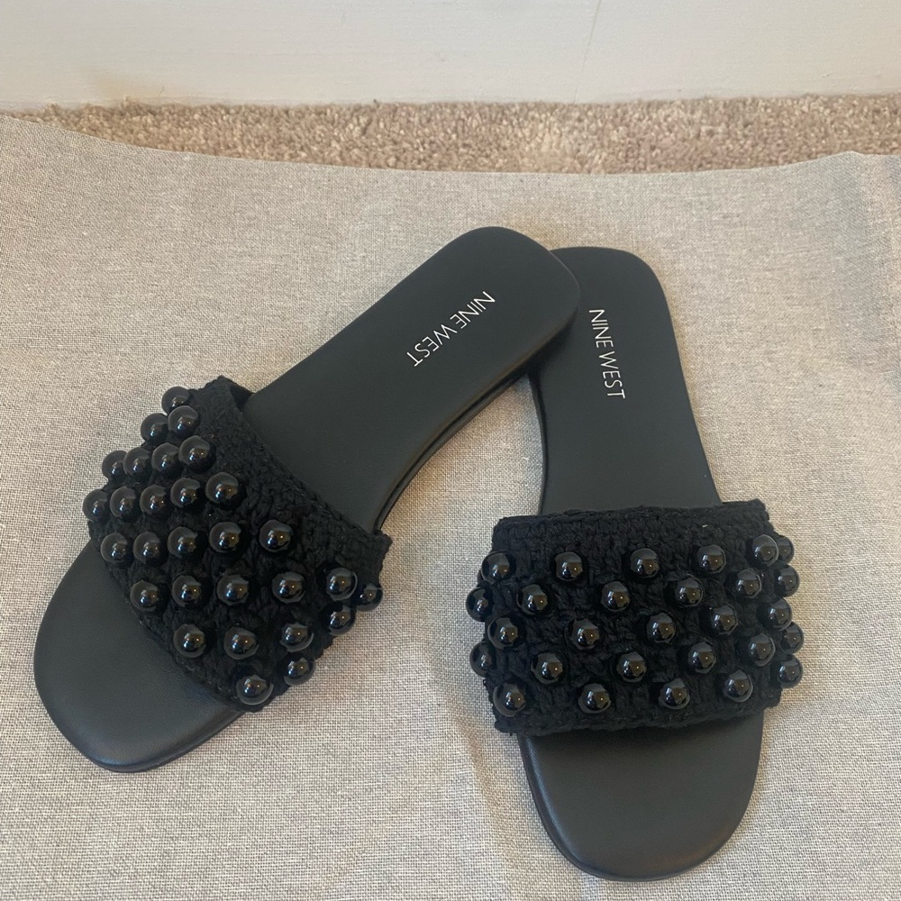 New! Nine West Black Leelee Slide Sandal 7M